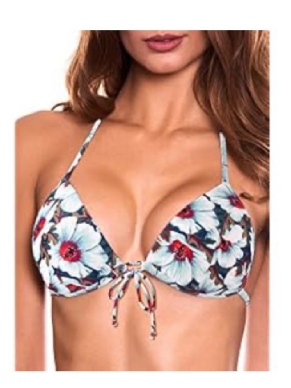 Floral Tie-Front Push-Up Bikini Top - White Floral